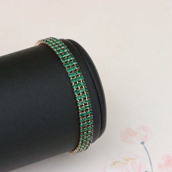 "Rose Gold Bracelet with Emerald Green Stones, Elegant Design, XPBL1015 - Picture 7 of 12